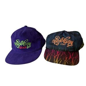 Vtg 80s 90s Park City Utah SCI Black Green Ski baseball hat cap purple corduroy